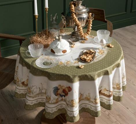 Скатерть круглая с пропиткой "ЗОЛОТАЯ КУРОЧКА", 145 см