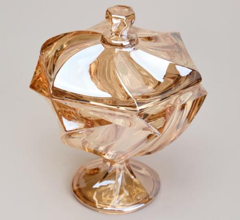 Блюдо с крышкой на ножке "BOHEMA" AMBER, диаметр 17 см