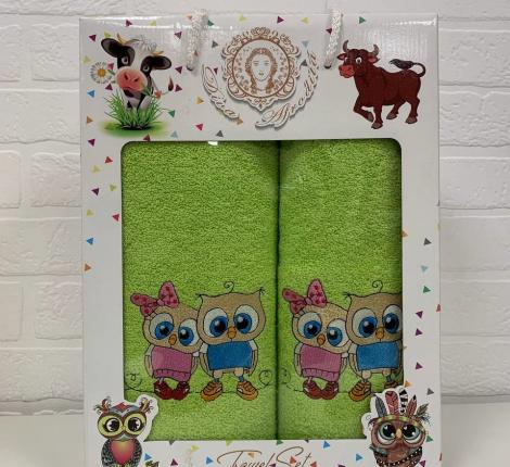 Набор махровых полотенец &quot;СОВА&quot; ( 50х90+70х140), салатовый