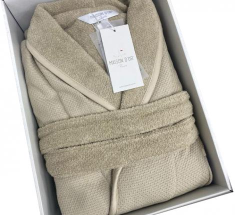Халат мужской махровый Maison D'or  "QUATTRO" бежевый, 3XL(54)/4XL(56)