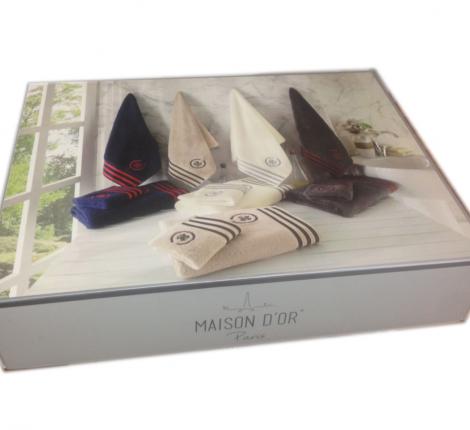 Комплект полотенец с вышивкой 30x50-50x100-70x140 Maison D'or &quot;DELON&quot;, баклажан/белый