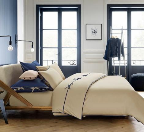 Постельное бельё Sharmes Solid «LUCA» 1.5 спальный, Серо-бежевый/Темно-синий