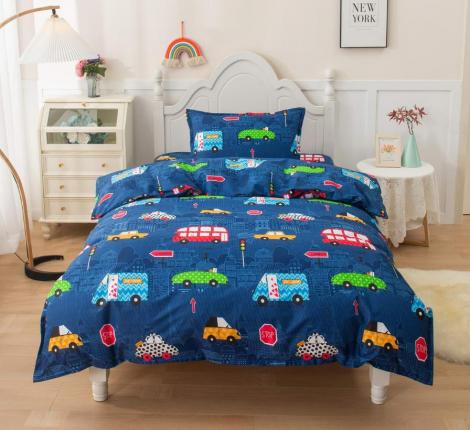 Постельное белье детское "Sofi de Marko" Трафик (синий) Сатин, 1,5 спальный