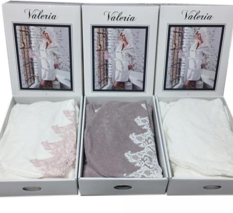 Халат женский махровый с капюшоном Maison D'or "VALERIA" (кремовый/пыльная роза), M(46)/L(48)