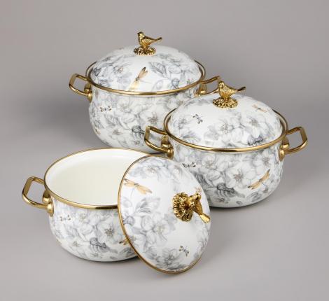 Набор эмалированных кастрюль с крышкой "ЯБЛОНЕВЫЙ САД", 6 предметов