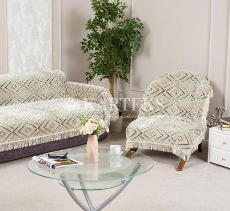 Комплект покрывал "Karteks" на диван 160х220 и два кресла 90х160 РОМБ, перламутровый