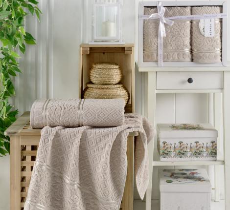 Комплект махровых полотенец "PHILIPPUS" жаккард 50x90/70х140) 2 шт.E927 MOTTYA, бежевый