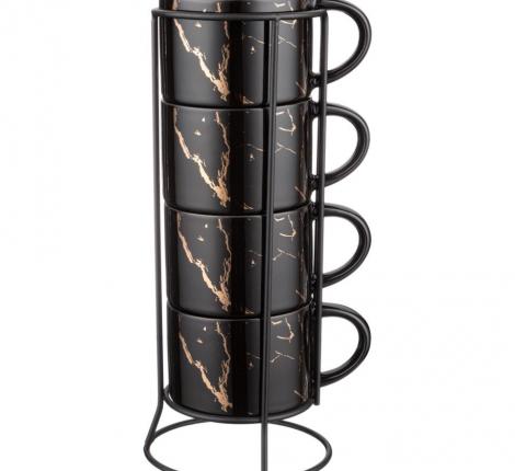 Набор кружек на металлической подставке 4 штуки "FANTASY", 300 мл (чёрный)