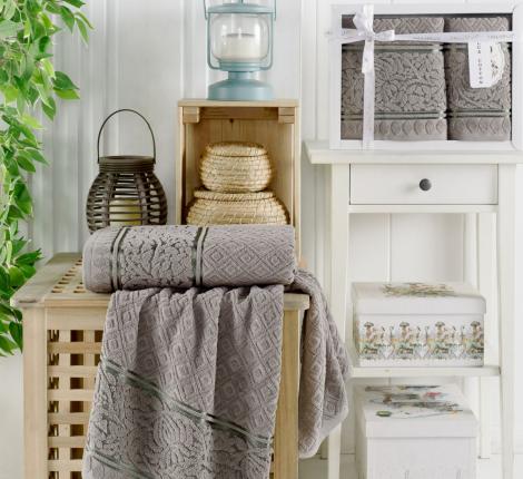 Комплект махровых полотенец "PHILIPPUS" жаккард 50x90/70х140) 2 шт.E927 MOTTYA, серо-коричневый