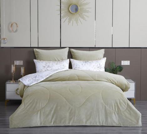 Постельное белье с одеялом "Kazanov.A." Силиция (бежевая олива) Велюр/Egypt Cotton, Евро