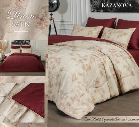Постельное бельё с одеялом "Kazanov.A." Linen Batik (гранатовый лен) Сатин, Евро
