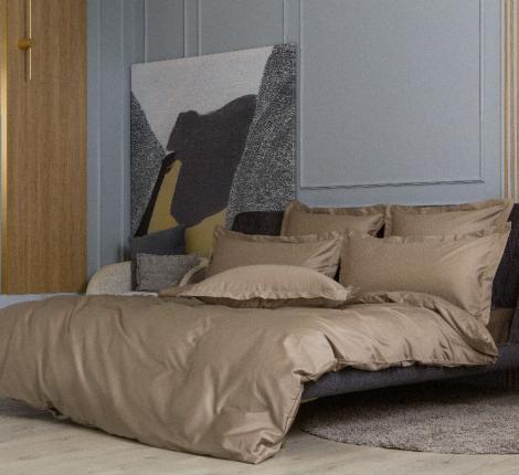 Простыня на резинке "CARAMEL BEIGE ALLURE GRASS" Мако-Сатин, 140х200x40