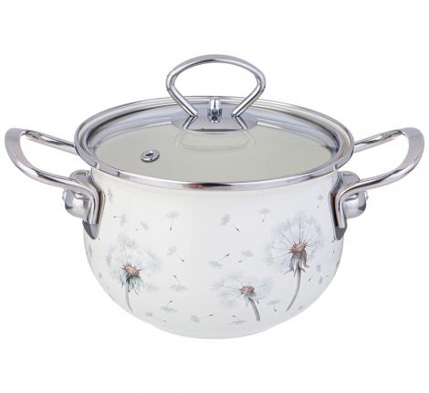 Кастрюля эмалированная со стеклянной крышкой "DANDELION", 1,5 л