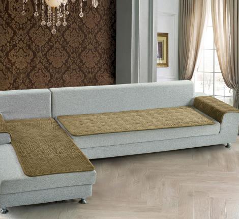 Комплект накидок &quot;Karteks&quot; на угловой диван с оттоманкой и подлокотниками Квадрат, светло-коричневый