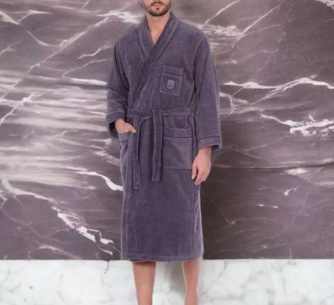 Халат мужской велюровый Maison D'or "BOSWELL" баклажан, 3XL(54)/4XL(56)