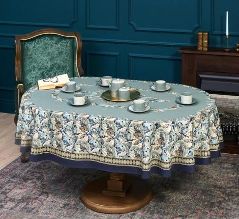 Скатерть овальная с пропиткой "ЛИСТЬЯ МОРРИСА"  GOLD STRIPE, 140х180 см