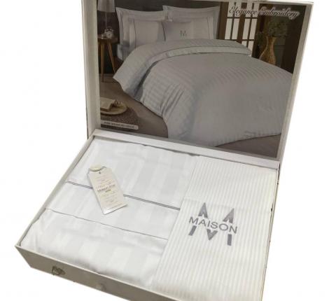 Постельное бельё "Maison D'or" ELEGANCE Страйп-сатин Евро, бежевый/серый