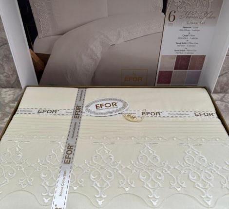 Постельное белье с гипюром EFOR RANFORCE "BEREN NG-46" Евро, кремовый