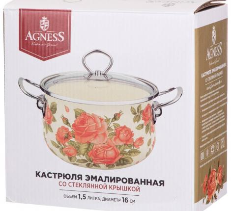 Кастрюля эмалированная с крышкой ""КОРЕЙСКАЯ РОЗА", 1,5 л