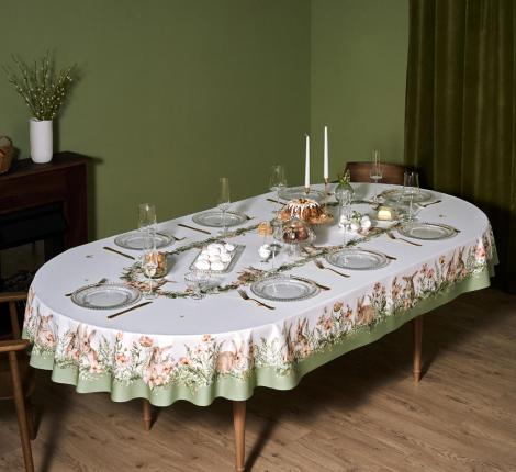 Скатерть овальная с пропиткой LEFARD "SENSE" 180х300 см, зелёный