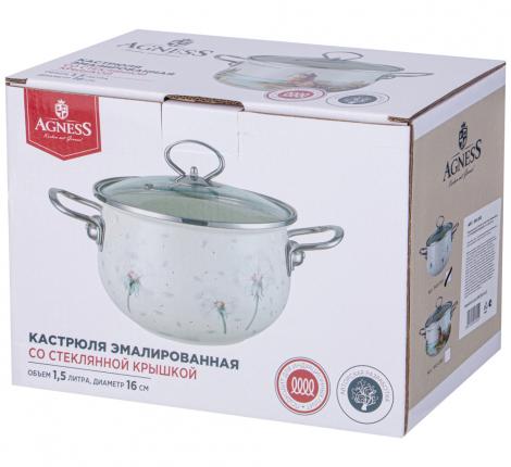 Кастрюля эмалированная со стеклянной крышкой "DANDELION", 1,5 л