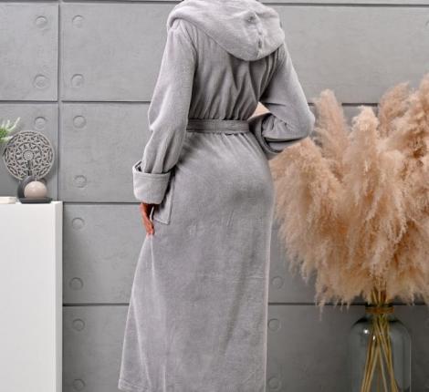 Халат женский трига с капюшоном "AMBIELLA A-1215" серый, 2XL