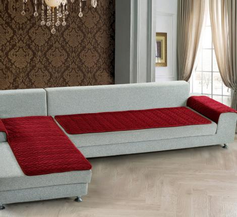 Комплект накидок &quot;Karteks&quot; на угловой диван с оттоманкой и подлокотниками Паркет, бордовый