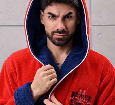 Халат мужской трига с капюшоном "AMBIELLA A-1125" красный, 3XL