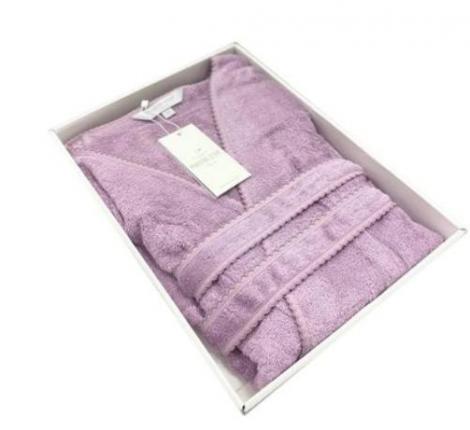 Халат женский махровый с гипюром Maison D'or "FELISSIA" (фиолетовый), XS(42)-S(44)