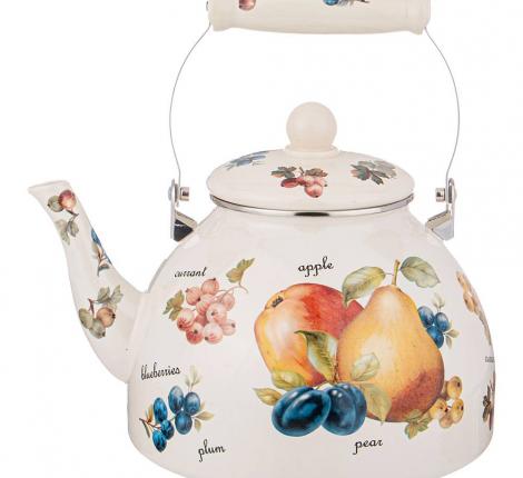 Чайник эмалированный со свистком "ФРУКТЫ", 4,0 л