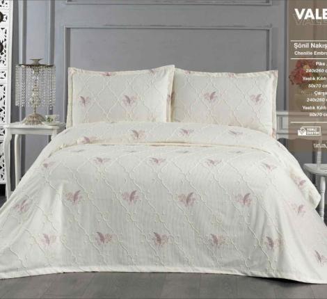 Покрывало с вышивкой EFOR "VALENCIA" 240х260, кремовый-пудровый