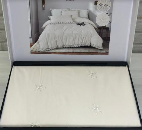 Постельное белье с гипюром EFOR "цветная роза" "COTTONI АА-02" Поликоттон, Евро.