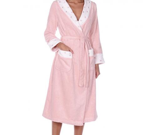 Халат женский махровый с тапочками Maison D'or "LAVOINE LONG BUTTEFLY" (пыльная роза), XL(50)-XXL(52)