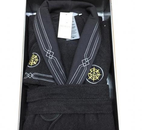 Халат мужской махровый Maison D'or "ELEGANZE MARINE" внтрацит, 3XL(54)/4XL(56)