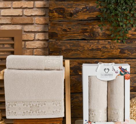 Комплект махровых полотенец "TWO DOLPHINS" (50x90/70х140) 2 шт. KALUGA, бежевый