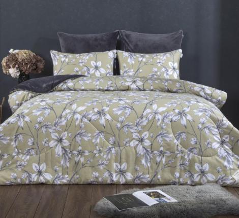 Постельное белье с одеялом "Kazanov.A." Мартина (графит олива платина) Велюр/Egypt Cotton, Евро