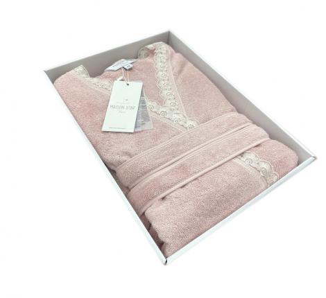 Халат женский махровый с кружевом Maison D'or "CELYN" (пыльная роза), XL(50)-XXL(52)