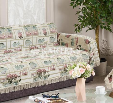 Покрывало шпигель большой "Karteks" на диван 160х220 ЦВЕТОЧНАЯ ПОЛЯНА, перламутровый
