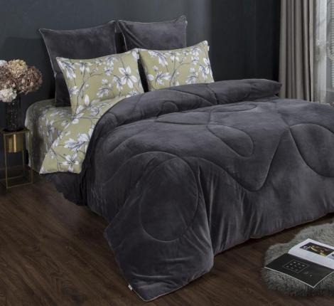 Постельное белье с одеялом "Kazanov.A." Мартина (графит олива платина) Велюр/Egypt Cotton, Евро
