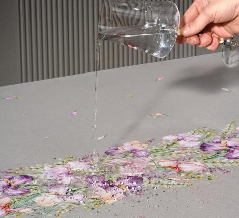 Скатерть овальная с пропиткой  "ИРИСЫ" 180х300 см, серый