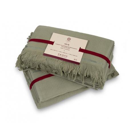 Комплект вафельно-махровых полотенец Luxberry "IRIS" (30x50,50x100,70x140), зелёный