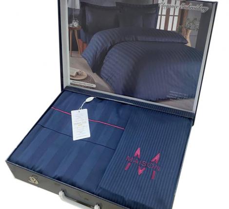 Постельное бельё "Maison D'or" ELEGANCE Страйп-сатин Евро, антрацит/бордо