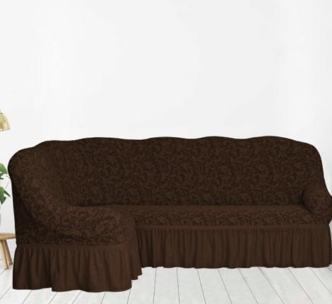 Чехол на 3-х местный угловой диван Karteks &quot;Классика&quot; с оборкой KAR 013-08, шоколад