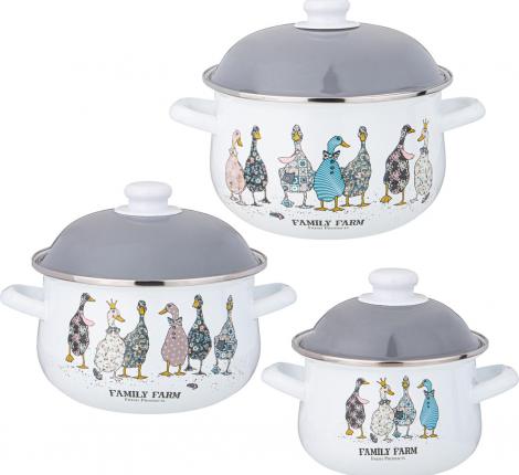 Набор эмалированных кастрюль с крышкой "FAMILY FARM", 6 предметов