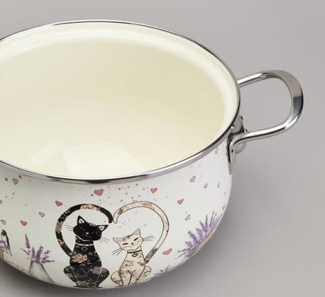 Кастрюля эмалированная со стеклянной крышкой "LAVANDER CATS", 2,8 л