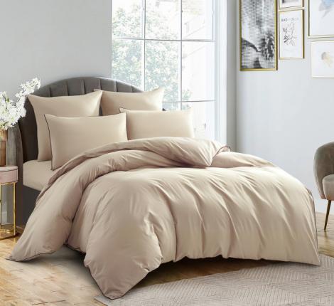 Постельное бельё "KARTEKS" сатин однотонный с кантом HK-02 (светло-бежевый), 2 спальный