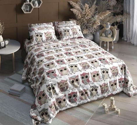 Постельное белье Valtery "Совушки (розовые)" Поплин, 1.5 спальный