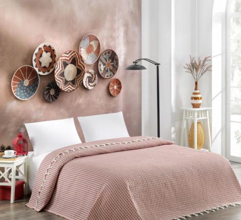 Покрывало вафельное с бахромой "METEOR" DEVONE (терракотовый), 200х230