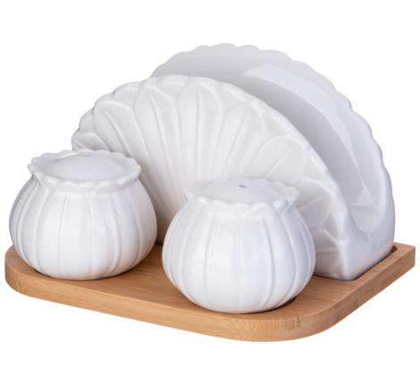 Набор для специй с салфетницей "NATIVE", 3 предмета, на деревянной подставке