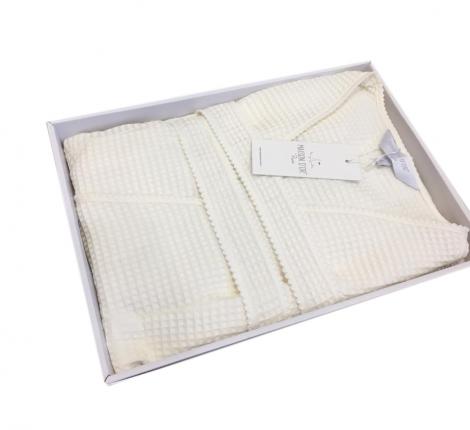 Халат женский вафельный с кружевом Maison D'or "LOUISA" (кремовый), XL(50)-XXL(52)